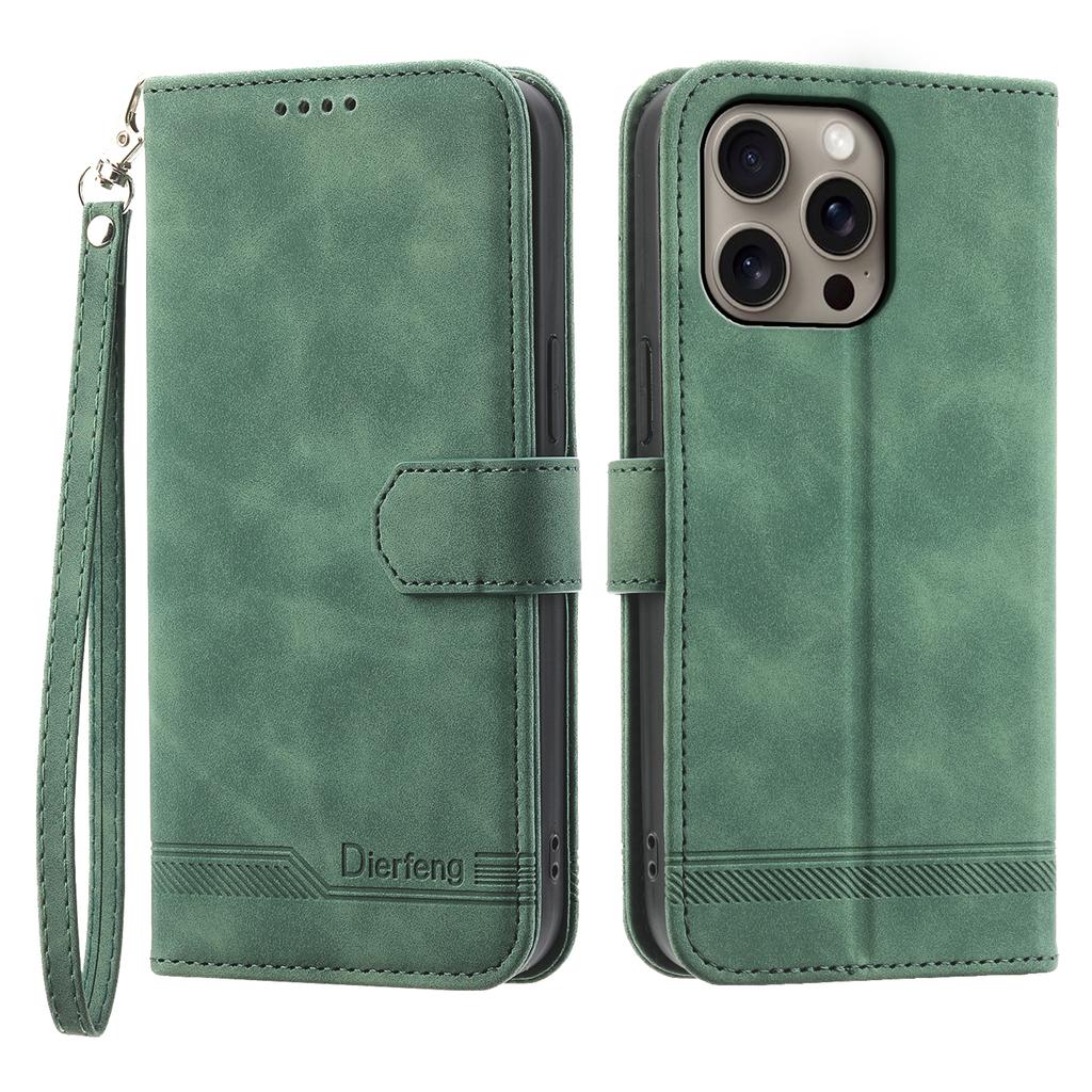 DIERFENG DF-03 For iPhone 16 Pro Max Wallet Case Anti-Drop Lines Imprinted Phone Cover