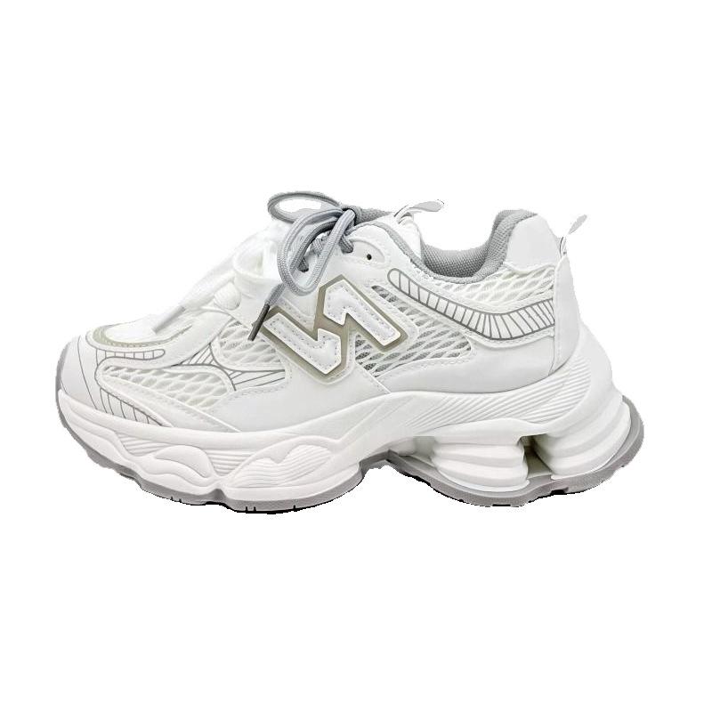 Soft Leather Mesh Thick-soled Dad Shoes Women's 2025 Autumn New Straps Show Small Feet, Lightweight and Heightening Casual Sports Shoes