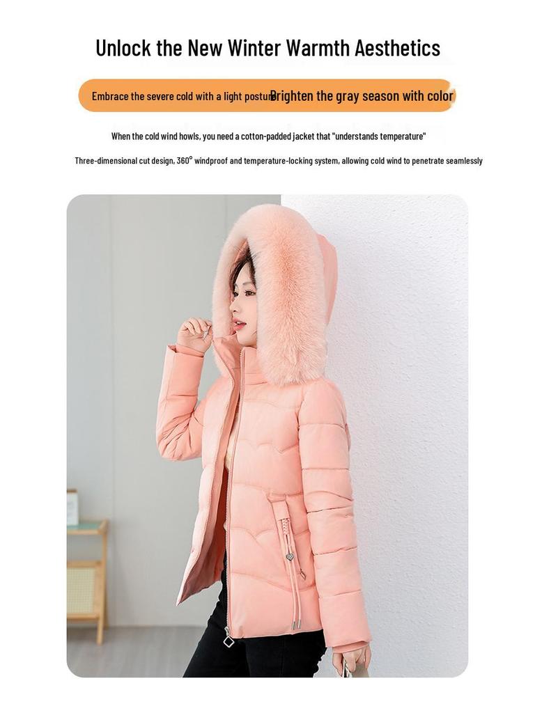 Manteau d'hiver pour femme, style coréen, coupe slim, en coton, avec col en fourrure