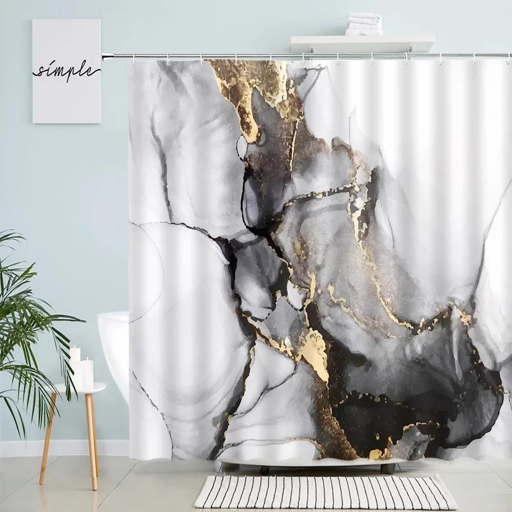 Abstract Marble Shower Curtains Creative Geometric Design Blue Purple Watercolor Print Bath Curtain Modern Fabric Bathroom Decor