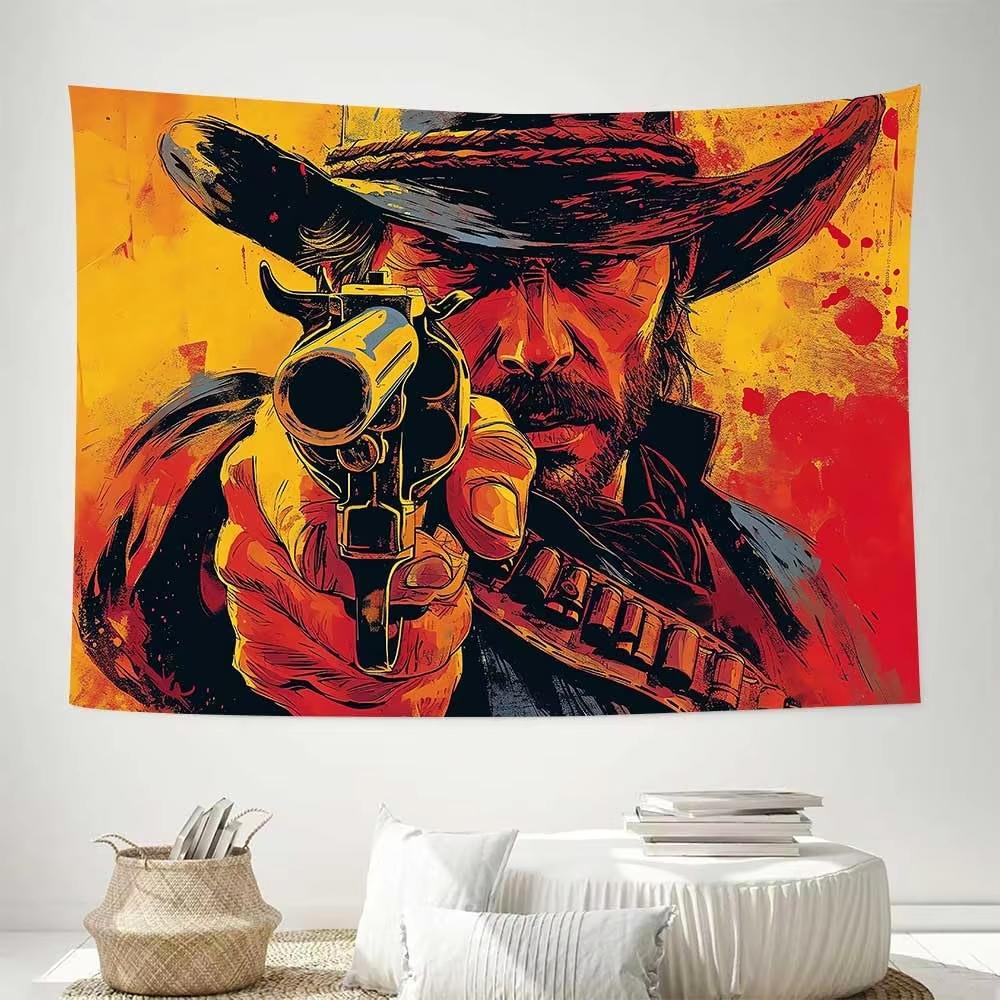 

Западный Ганслингер Ретро Масляная Живопись Гобелен Настенное Полотно для Гостиной Комнаты Мальчика Общежития Декор 74x94cm(29x37in)