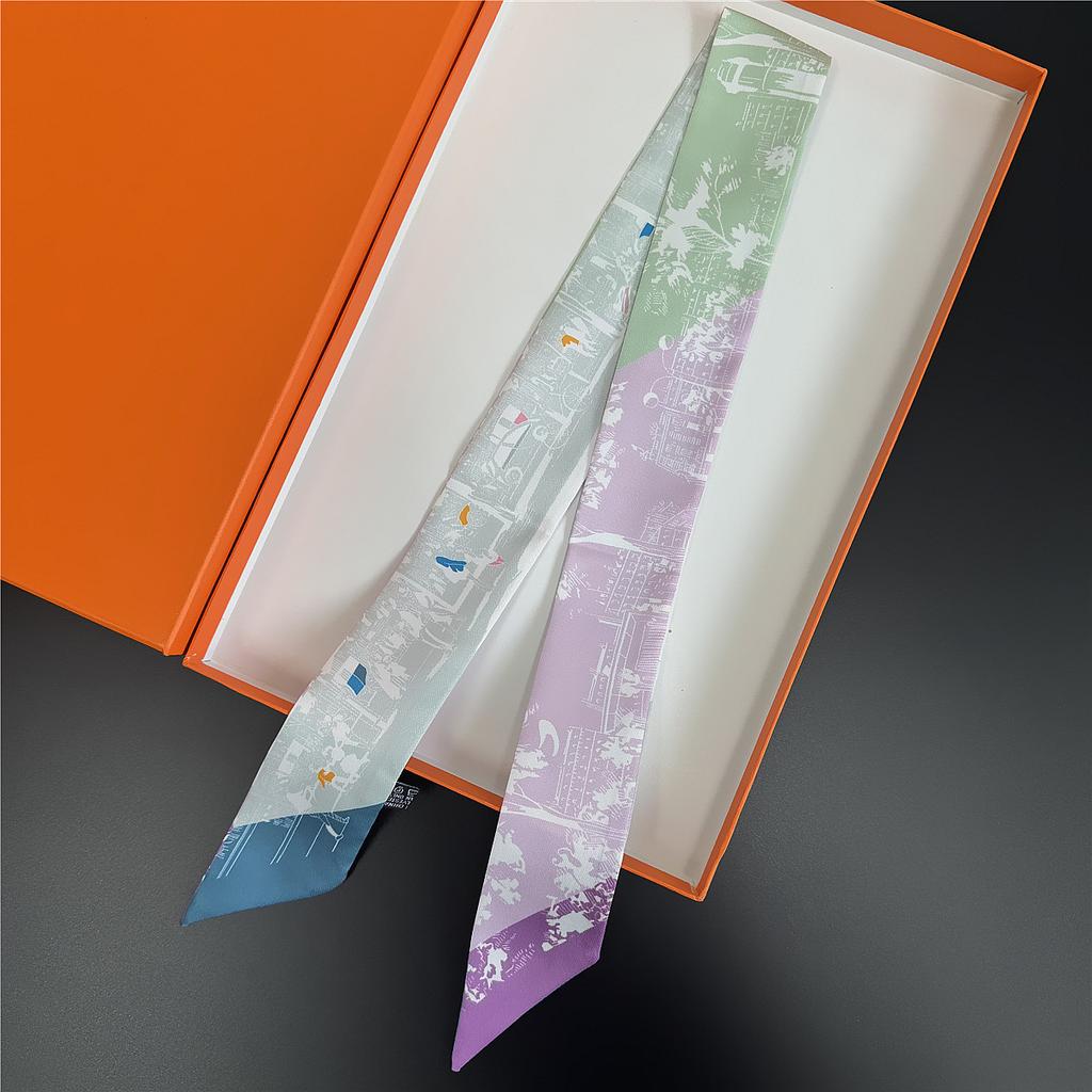 New slender strip double-layer scarf decorative silk scarf commuting spring and summer diagonal hair scarf versatile thin narrow streamer women