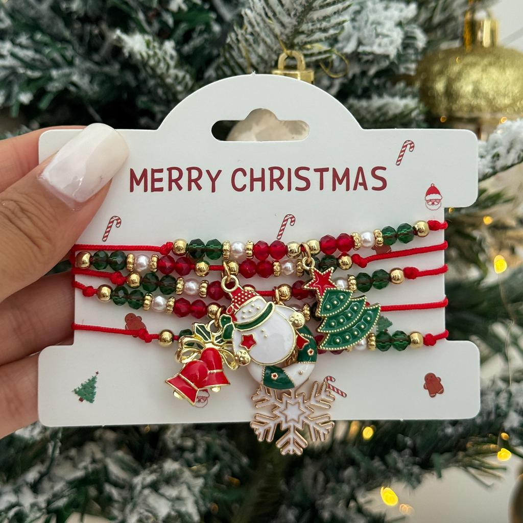 SHIXIN Cute Christmas Series Tree Snowflake Snowman Pendant Bracelet Set Women Adjustable Crystal Bead Chain Rope Chain Bracelet