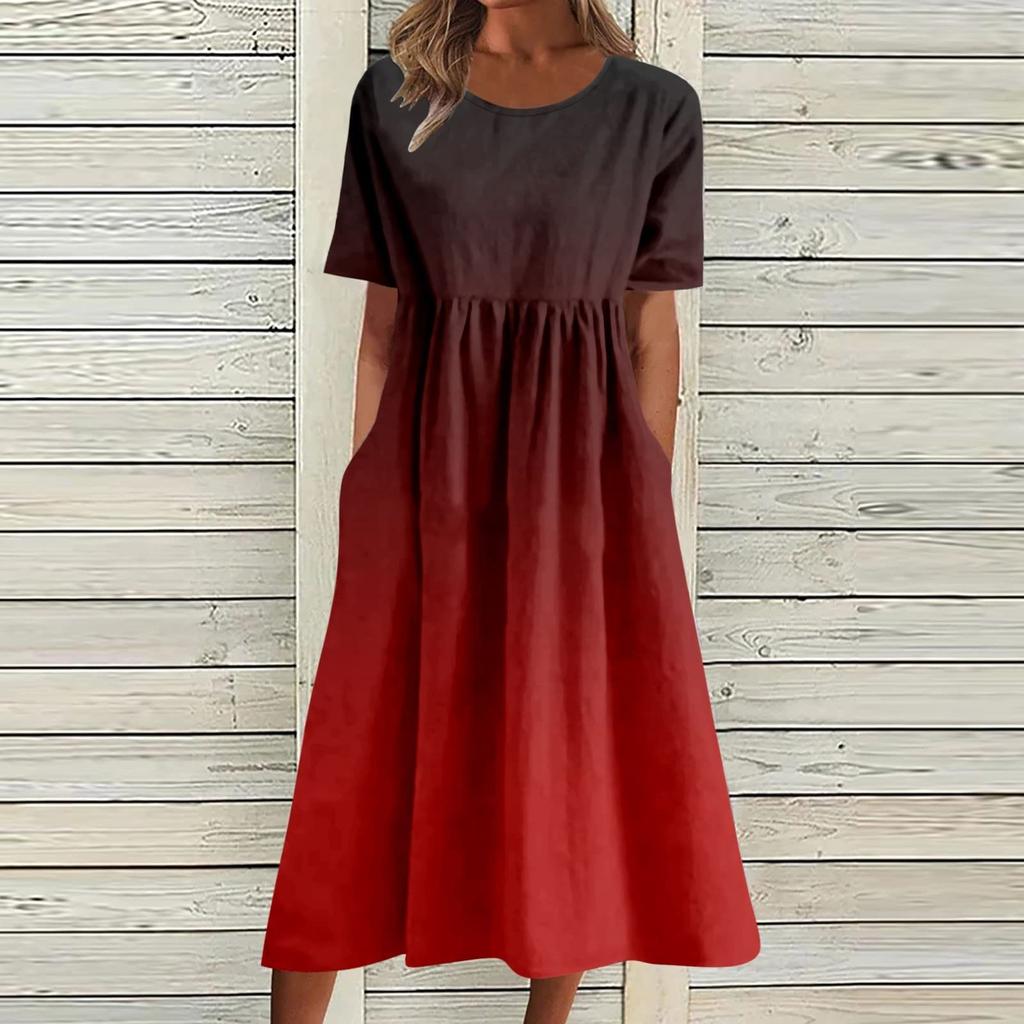 Kjoler Til Dameklær Lange Ballkjoler Boho Utskrift O-hals Kortermede kjoler med lomme