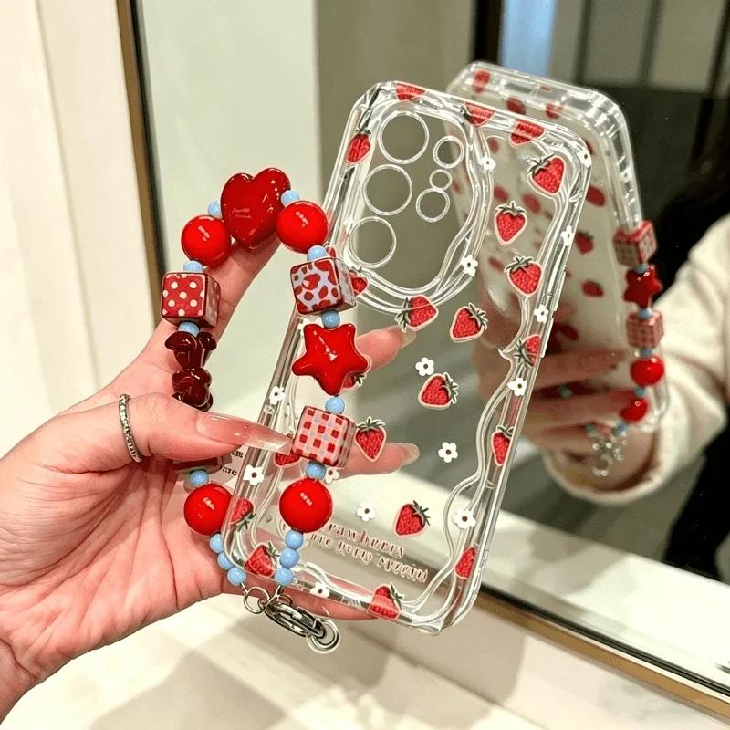 Cute Strawberry Flower Chain Case For Honor 400 Pro 600 Lite 200 MAGIC 7 90X6D X8D X5C X9D X7D X8C X9B X8A X8B X7B X6C A6B X5B