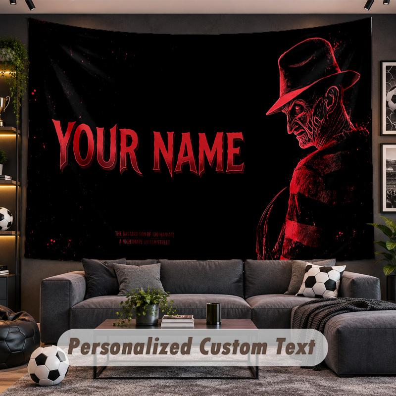 A Nightmare On Elm Street Freddy Krueger Personalized Tapestry Support Custom Name, Wall Art Home Decoration