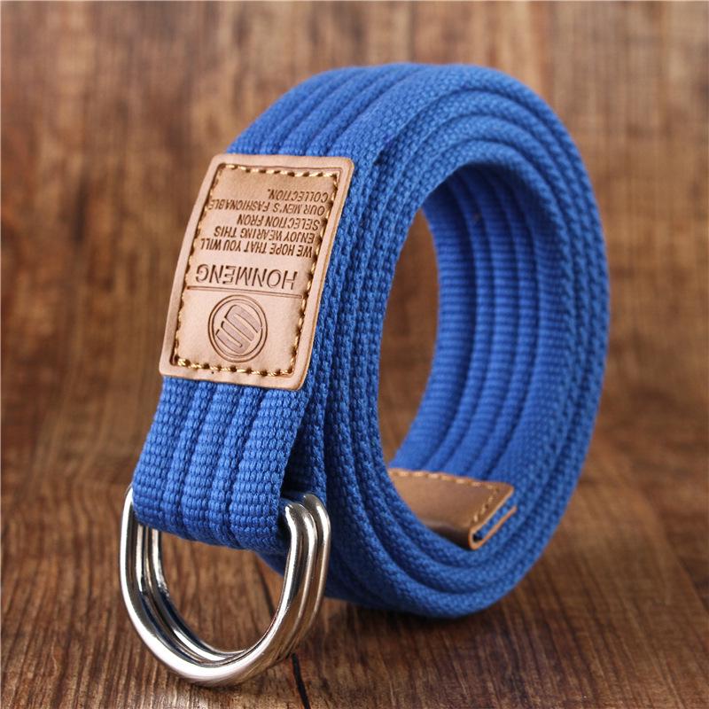 Korean Style Unisex Canvas Belt: 19 Colors, Double Ring Buckle, Casual & Business Design
