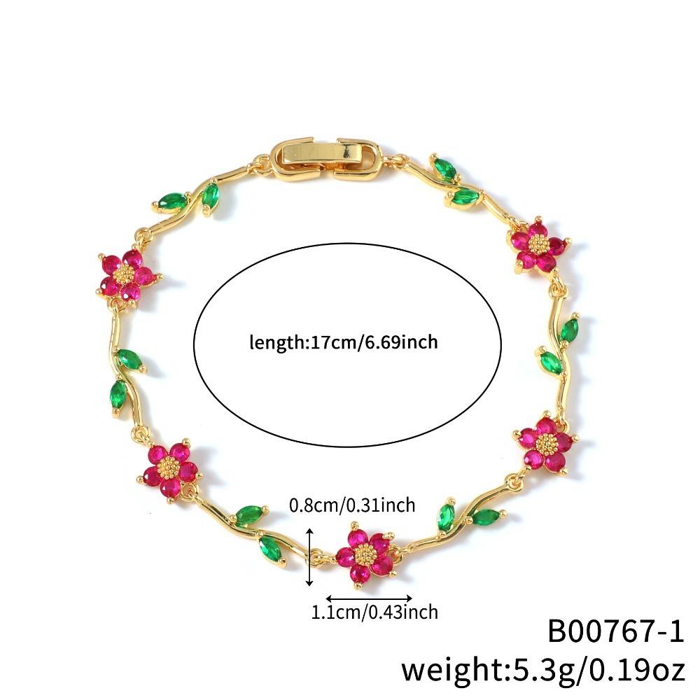 Charm Stainless Steel Stackable Bracelets Shiny Rhinestone Multiple Color Cubic Zirconia Bracelets Leaves Flower Bracelet Women