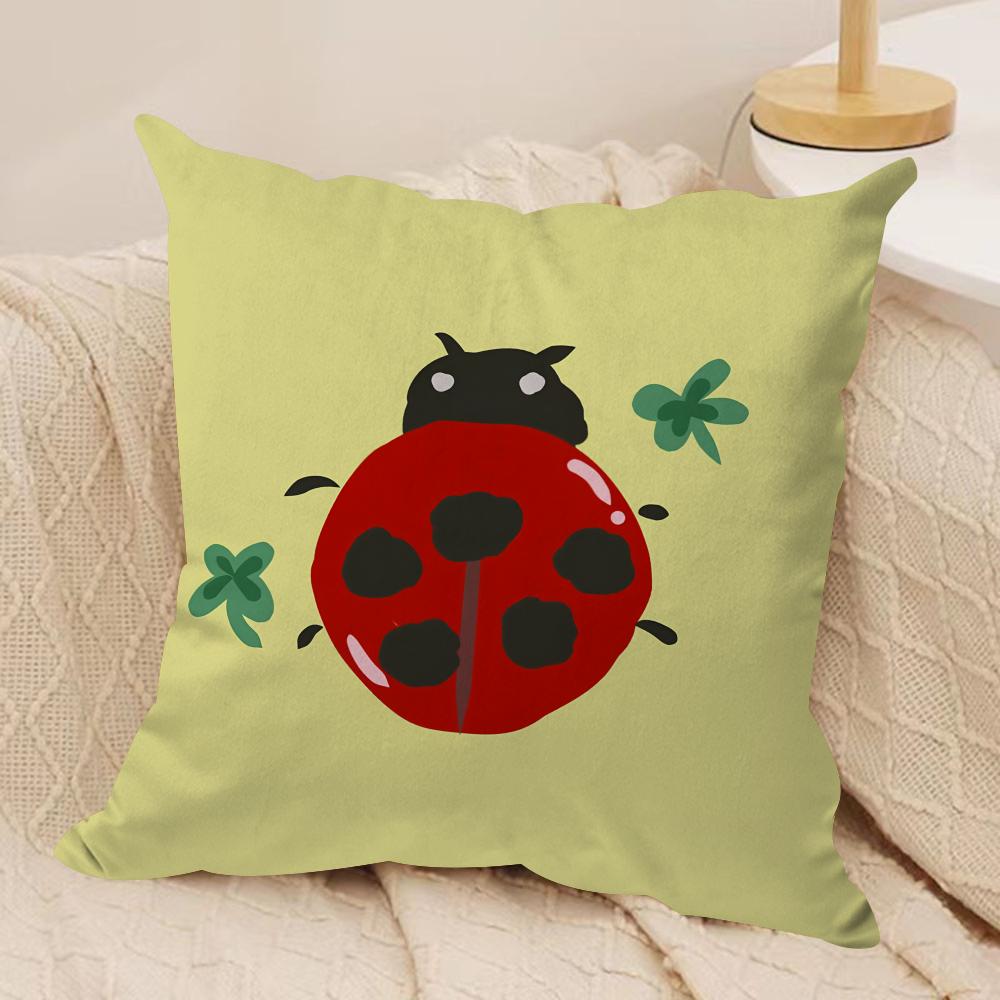 Cute Cartoon Ladybug Cushion Cover Short plush Doublesided Print Square Throw Pillow Covers Sofa Home Cushion Decor