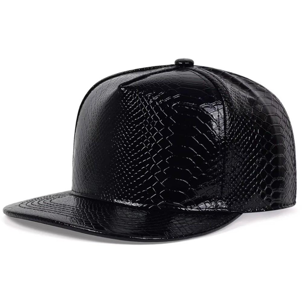 

Flat Brim Baseball Cap PU Leather Snapback Hat Simple Hip-hop Hat Female чорний