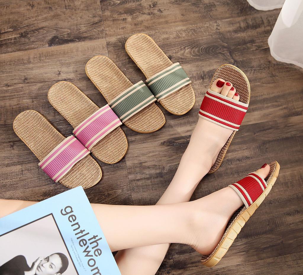 New linen slippers women's summer indoor wooden floor couple home non-slip thick bottom home cool slippers men