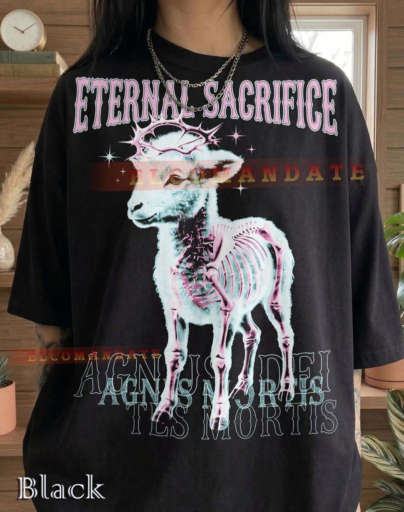 Eternal Sacrifice Agnus Dei Comfort Colors® Tshirt, Pastel Goth Lamb Skeleton Graphic Tee, Y2K Grunge Religion Tee, Edgy Gift