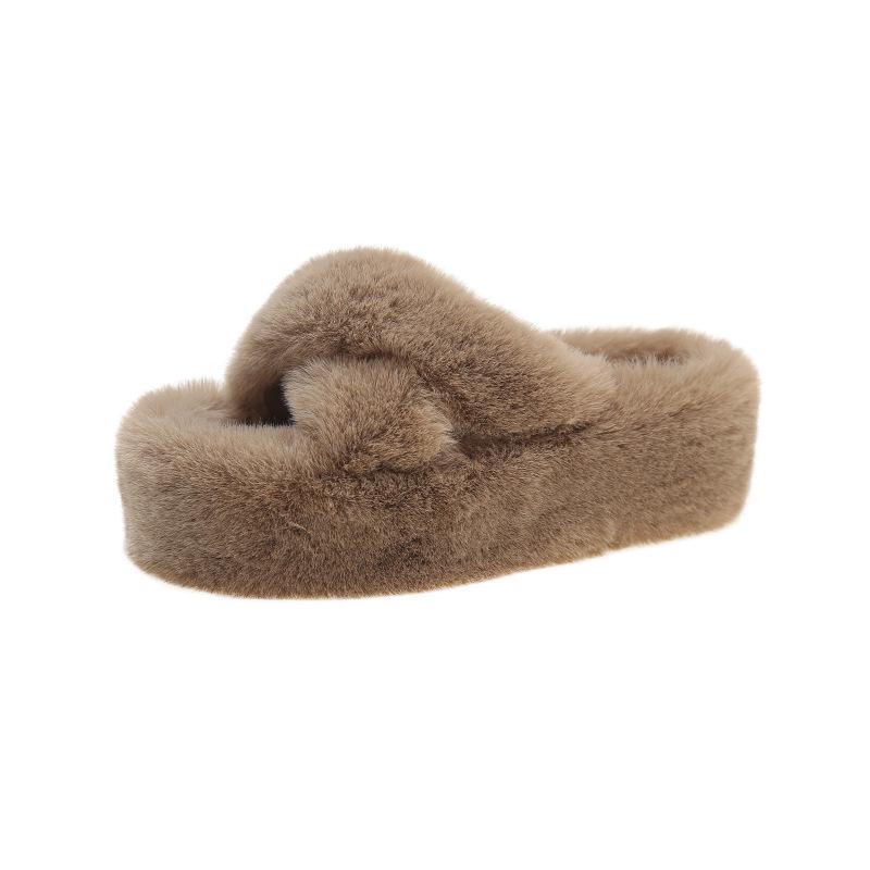 2024 Autumn/Winter Women s Casual Thick Sole Fur Slippers 39 хаки