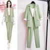 Frühling Übergröße Koreanischer Eleganter Damenanzug Damenblazer Freizeithose Tweedanzugjacke Dreiteiliges Jacke-Hosen-Set