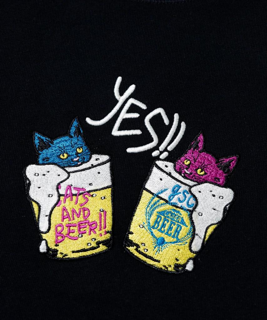 [go Slow Caravan] 352608 Air-Spun Fleece Crew Sweatshirt, Cat and Beer, Black, Size M