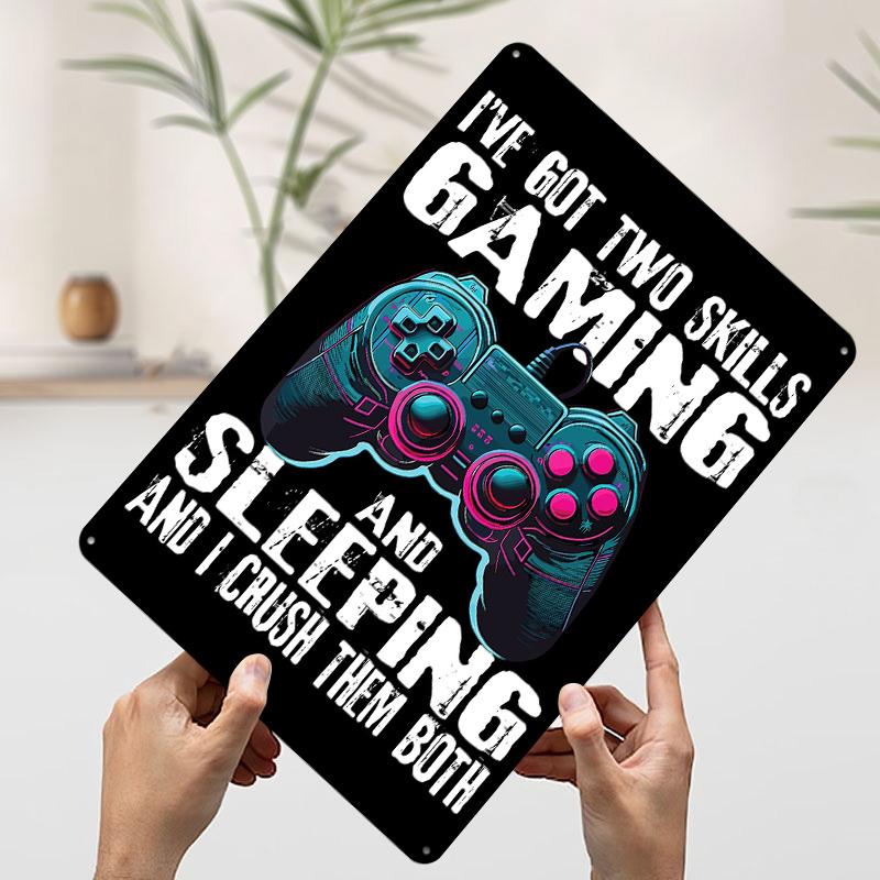 Gaming and Sleeping Skills Printed Poster Customized Wall Art Retro Vintage Metal Tin Signs for Decoration Garage Decorations