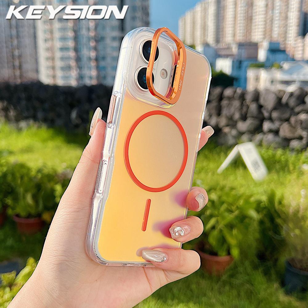 

KEYSION Colorful Gradient Magnetic Lens Stand Case for iPhone 16 Pro Max Plus 16e 17e for MagSafe Shockproof Cover for iPhone 16