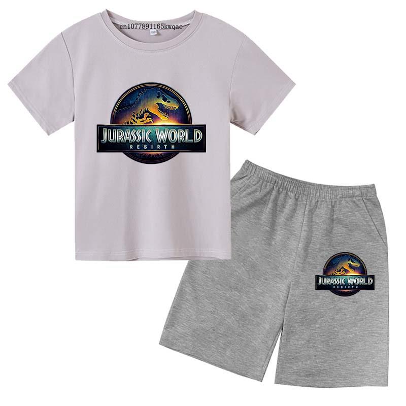 Jurassic World 4 Kids Summer Casual Breathable O-neck Tees+Pants 2pcs Sportsuits 2-13 Years Boys Girls Children Top Outfits Sets