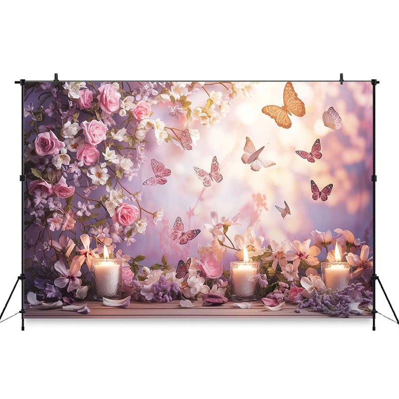 Flower Butterfly Photography Backdrop Purple Pink Yellow Rose Plant Party Wall Background Decoration Fond Photo Studio Photozone