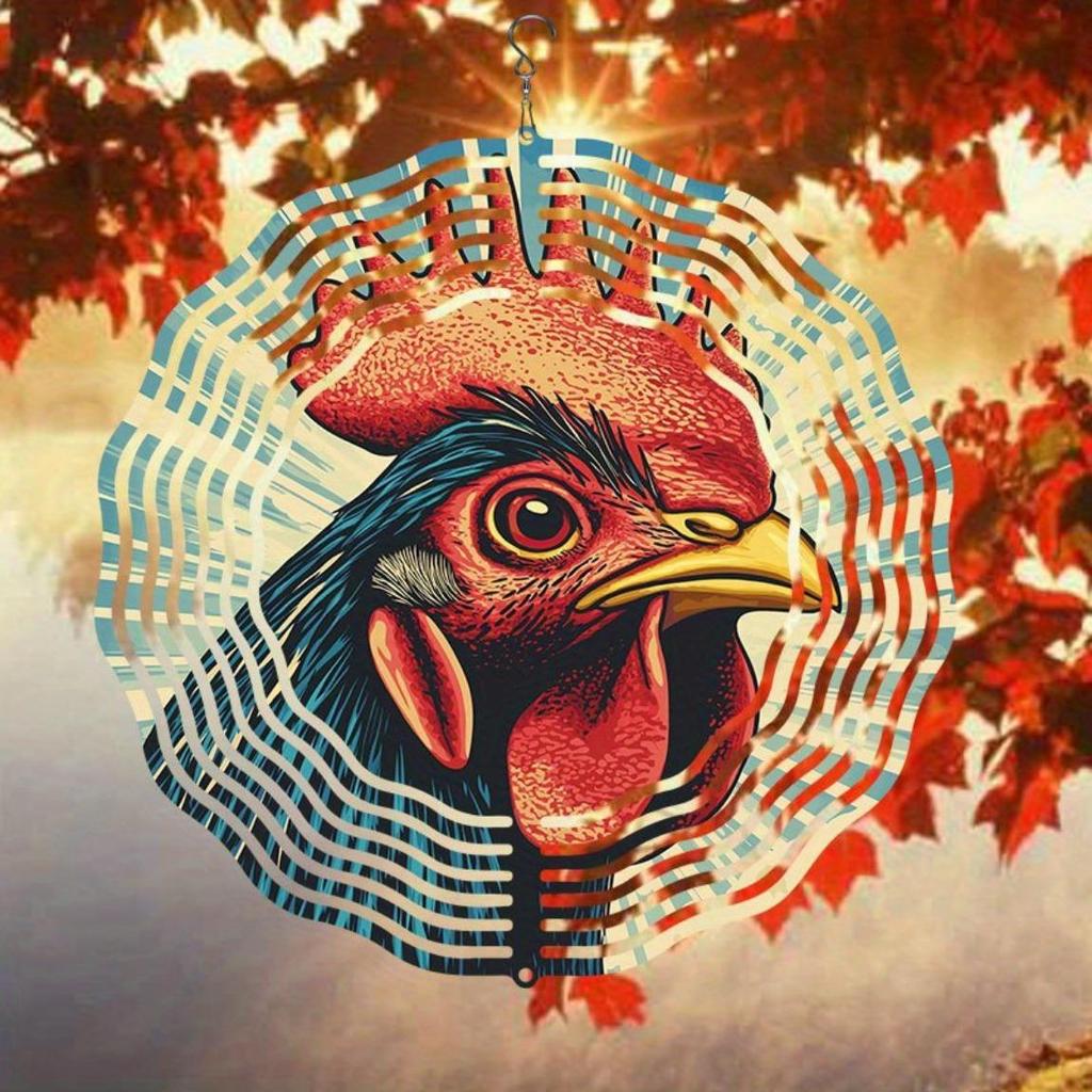 Farm Rooster Wind Chime Outdoor Metal Spinning Garden Decor Bird Deterrent Scarecrow Patio Hanging Ornament No Battery Needed