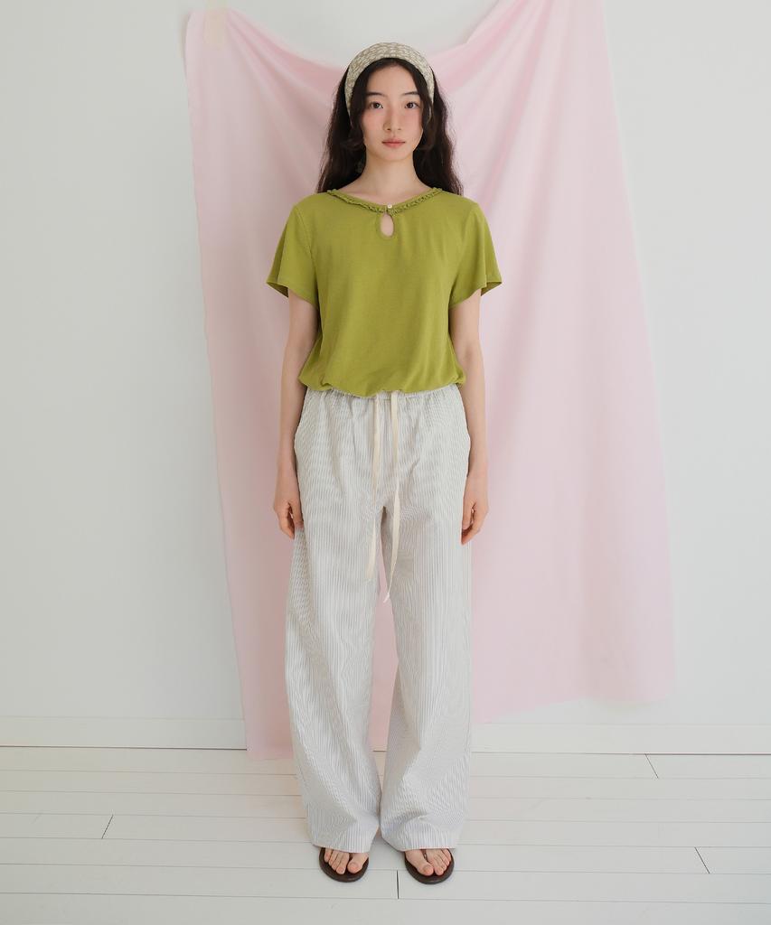 Moui Cozy Stripe Banding Pants (Cream)