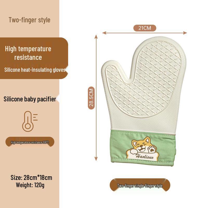 Silicone Heat-Resistant Non-Slip Oven Gloves, Thickened Two-Finger Design for Baking and Microwave Use