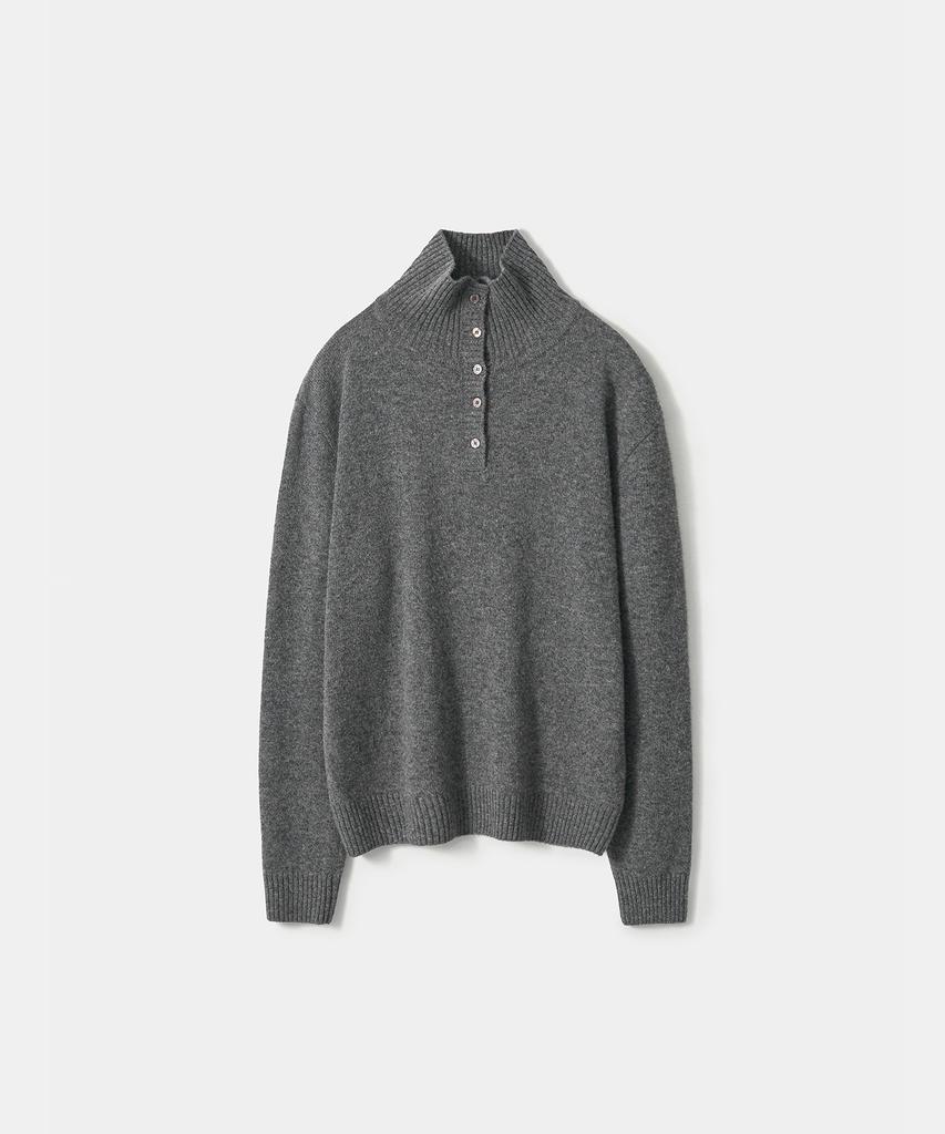 TRIP LE SENS Wool High-Neck Button Knit_Gray