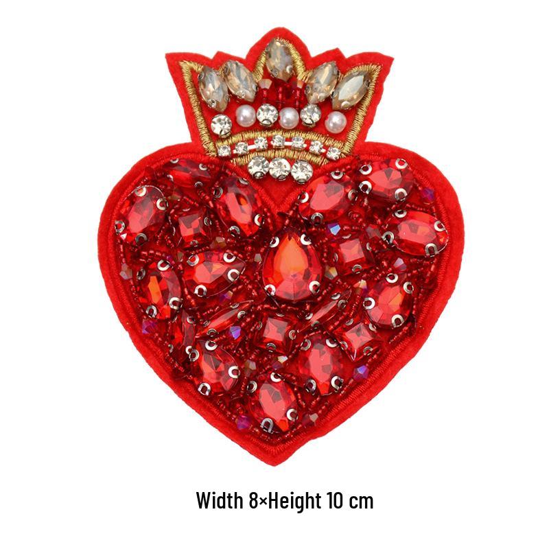 Red Heart Bead Embroidery Patch for DIY Clothing