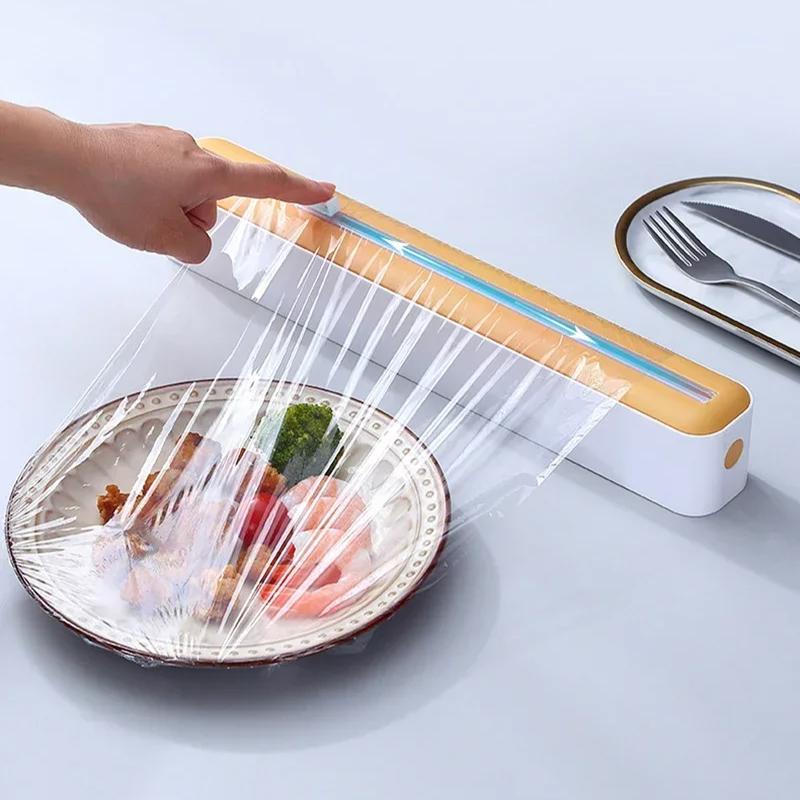 Food Film Dispenser Magnetic Plastic Wrap Dispenser with Cutter Storage Box Aluminum Foil Stretch Film Cutter Storage Holder