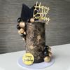 24PCS Man  Black Gold Ball Happy Birthday Cake Topper Decorations for Black Boho Wedding Boy Birthday Party Baby Shower Supplies