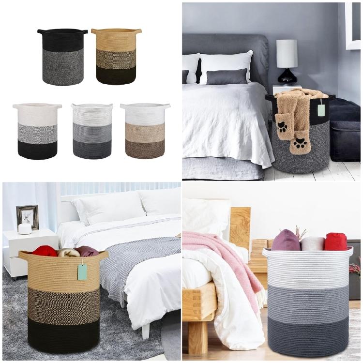 Breathable Cotton Rope Hamper Basket With Supportive Handles Large Capacity Storage Container For Clothes
