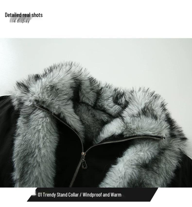 Men's Winter Shearling-Collar Cotton Jacket: Thick, Warm, Plush-Lined Outerwear
