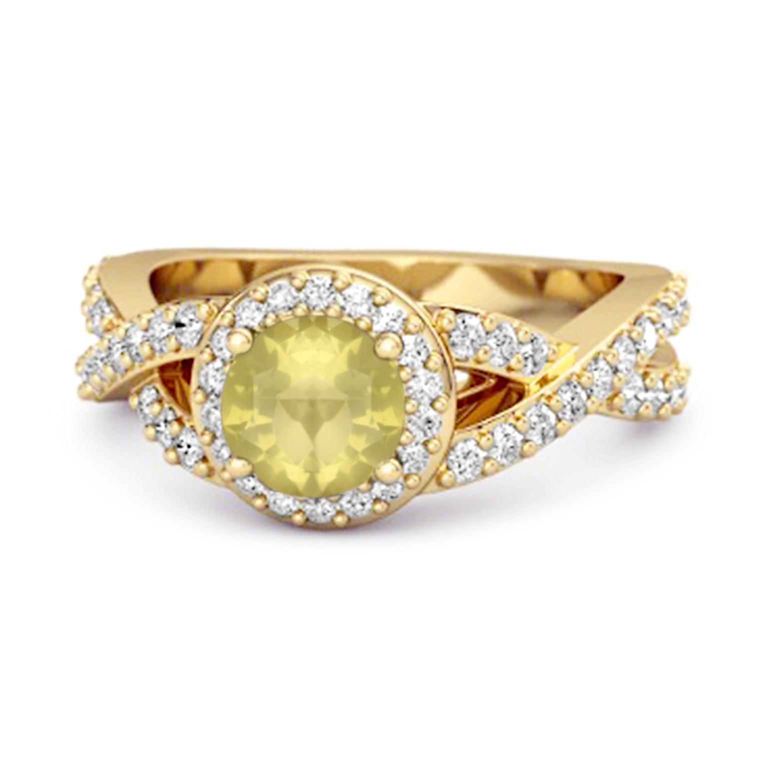 Lemon Quartz Halo Accents Ring -925 Sterling Silver Gold Vermeil 6.5