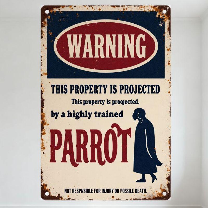 

Vintage Rustic Warning Metal Tin Sign - Parrot Projection Humorous Silhouette Figure, Not Responsible for Injury/Death, Retro Wa 20x30cm（7.8x11.8inch）