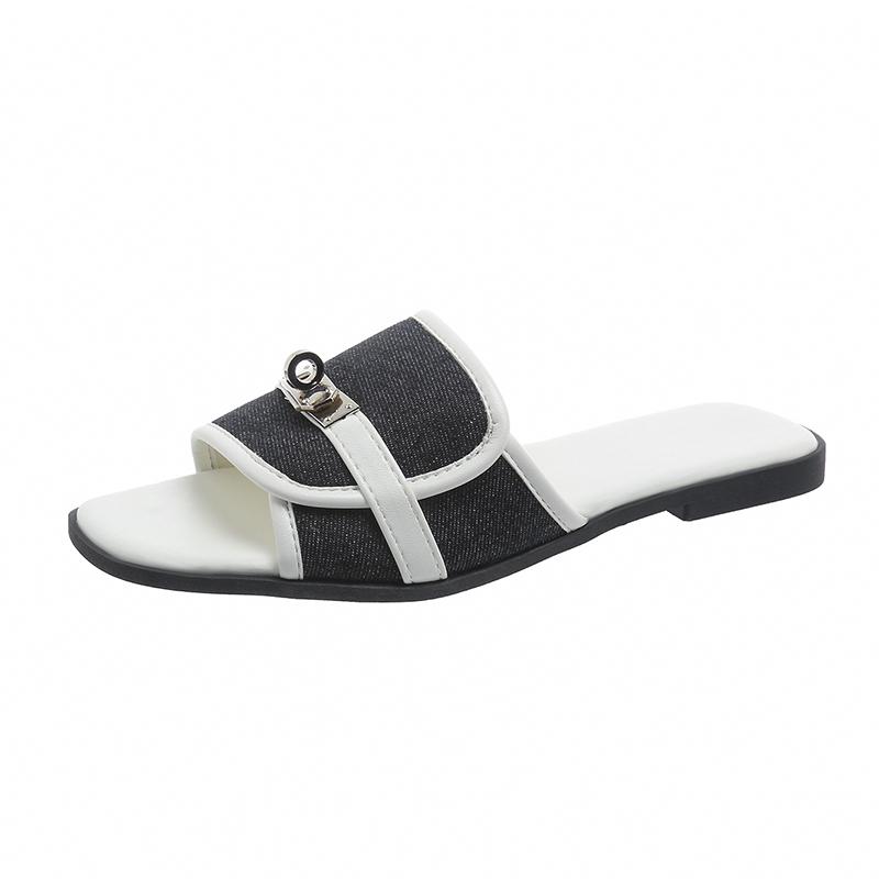 

Роскошные летние тапочки для женщин, трендовые джинсовые дизайнерские сандалии на плоской подошве с пряжкой, женские шлепанцы, женская обувь, новый бренд 40