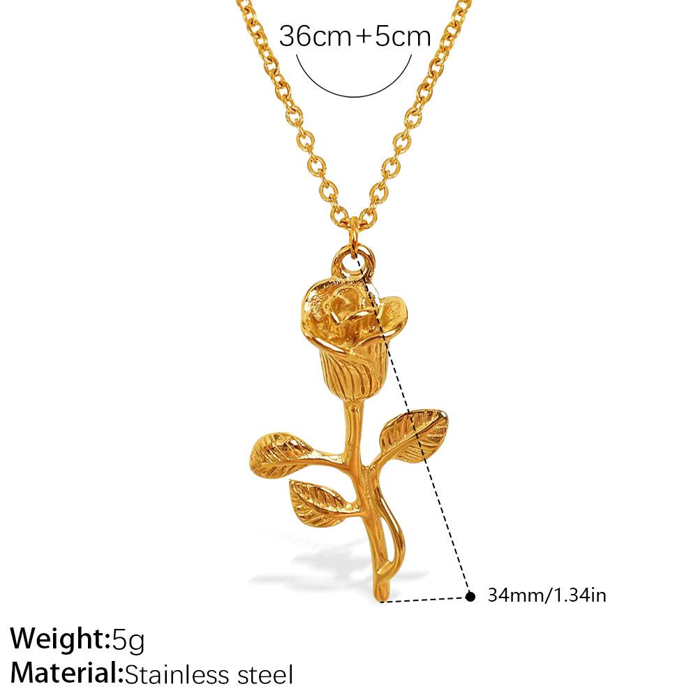 Trendy Retro Round Brand Engraved Rose Pendant Necklace Fashionable Simple Versatile High-End Necklace