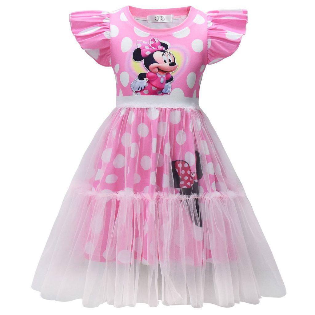 98024 Kids Girls Mouse Print Round Neck Mesh Dress 110 розовый