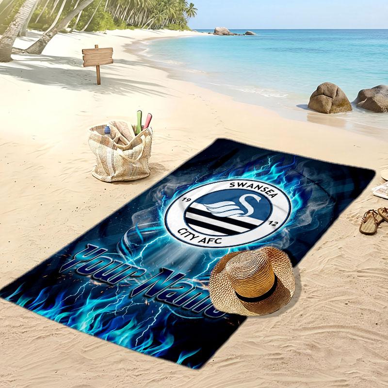Swansea City FC Personalisiertes Bedrucktes Strandtuch Fußballlogo Unterstützung Benutzerdefinierter Name Text Absorptionsfähiges Handtuch für Sport Reisen Besonderes Geschenk