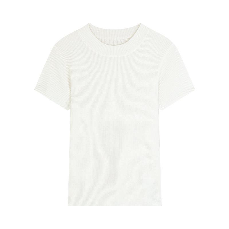 CLEAN SPACE Women's Wool Blend Knitted T-Shirt, Spring 2025 Collection, Short Sleeve, Thirteen Rows Design