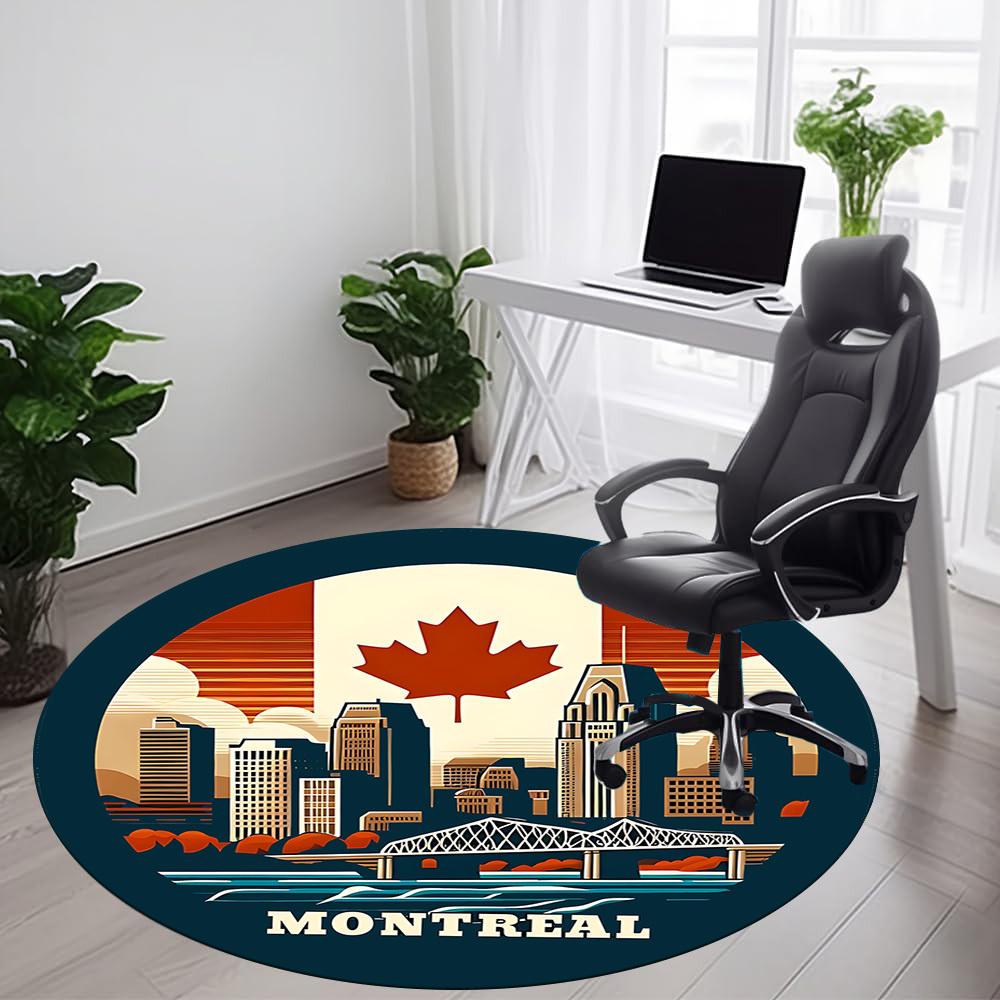 1pc Montreal Maple Leaf Office Round Area Rug, Mat Suitable ForOffice, Under Office Chairs Bedroom Living Room Home Decor, Room Deco