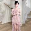 2026 French Pink One-Shoulder Strapless Dress: Elegant High-End Party & Engagement Attire