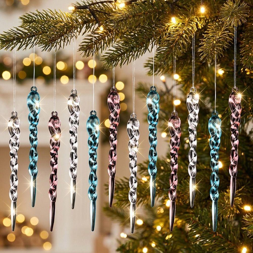 Clear Acrylic Icicle Ornaments Twisted Water Drop Design Snowflake Ornaments Set  Home Decoration