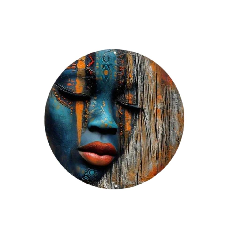 Unique African Mask Circular Aluminum Sign Wall Decor Art Painting Wreath Suitable for Home Caf É Bar Office Party Decoratio