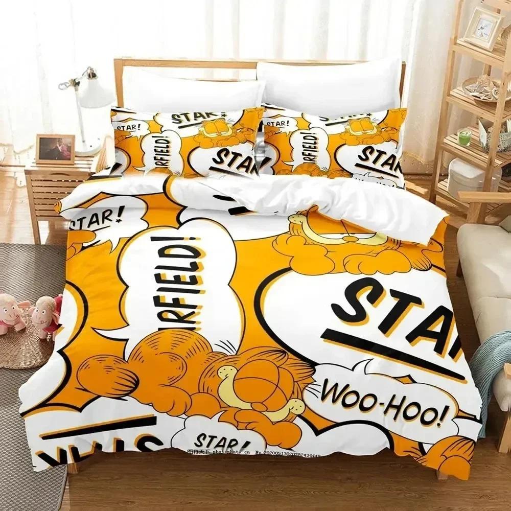 3D Print Orange Cat Cartoon Bedding Set Duvet Cover Bed Set Quilt Cover Pillowcase Comforter King Queen Size Boys Adult Bedding