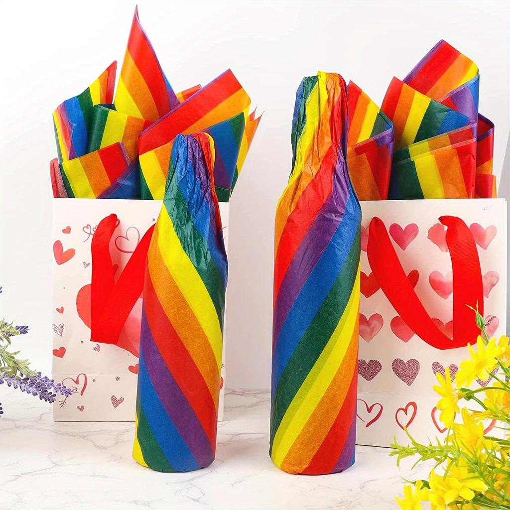 1Set 20pcs Rainbow Striped Art Tissue Paper Colourful Wrapping Paper 20x26in Gift Packing