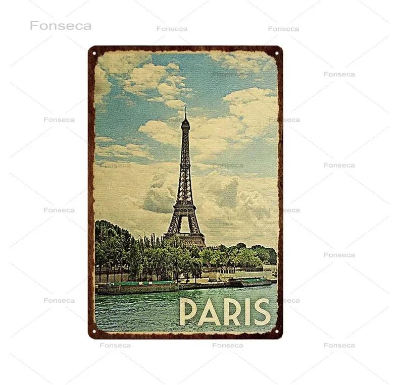 Paris Roma City Metal Sign Vintage Metal Plaque Travel Plates Decor For Bar Home Wall Decor Tin Sign Landscape Poster