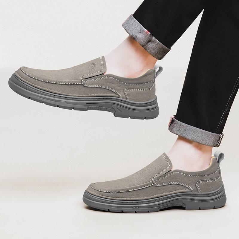 Men's Handmade Leather Shoes Slip on Casual Sneakers Low-top Walking Shoes