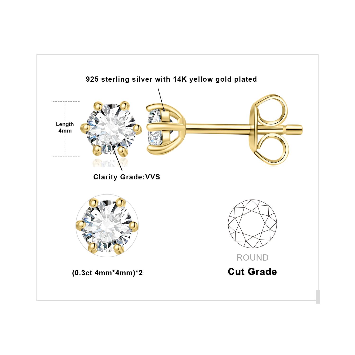 JewelryPalace Moissanite D Total 0.6ct 1ct 2ct 3ct 4ct 6ct S925 Silver Stud Earrings for Woman