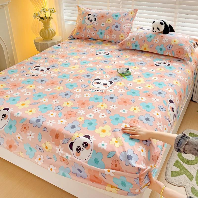 Queen Yatak Çarşaf Takımları Pembe Fiyonk Baskılı Fitted Yatak Çarşafı Kızlar için Tek Çarşaf King Boy Yatak Çarşafları Lastikli