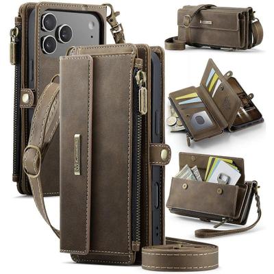 Voor iPhone 17 Pro Hoes Rits Portemonnee Standaard Lederen Cover met Riem